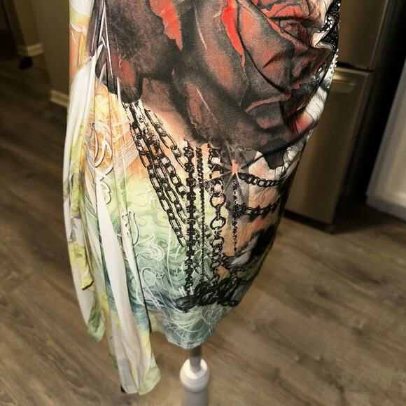 Vintage y2k artsy tattoo print handkerchief hem tunic top - Picture 6 of 10